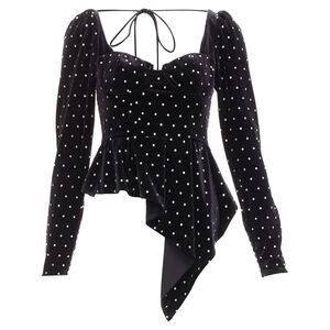 Self Portrait silver crystal velvet tie puff sleeve top Jennie